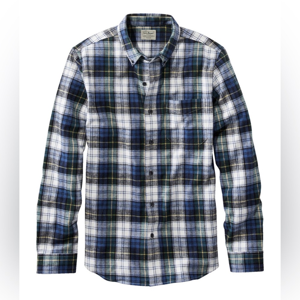 L.L. Bean Men's Blue, White and Green Plaid Button-Down Shirt